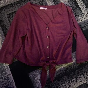 Women's Burgundy Button-Up Top